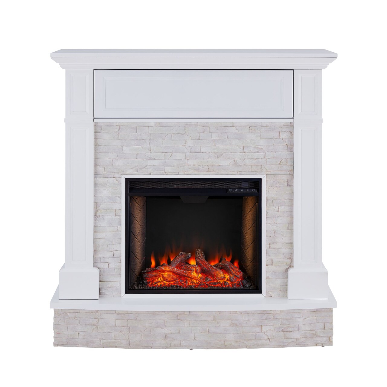 Southern Enterprises 52.25" White and Black Rectangular Alexa Electric Media Fireplace